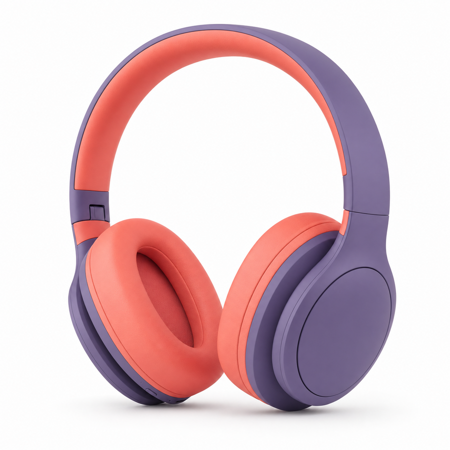 Violet and coral wireless headphones